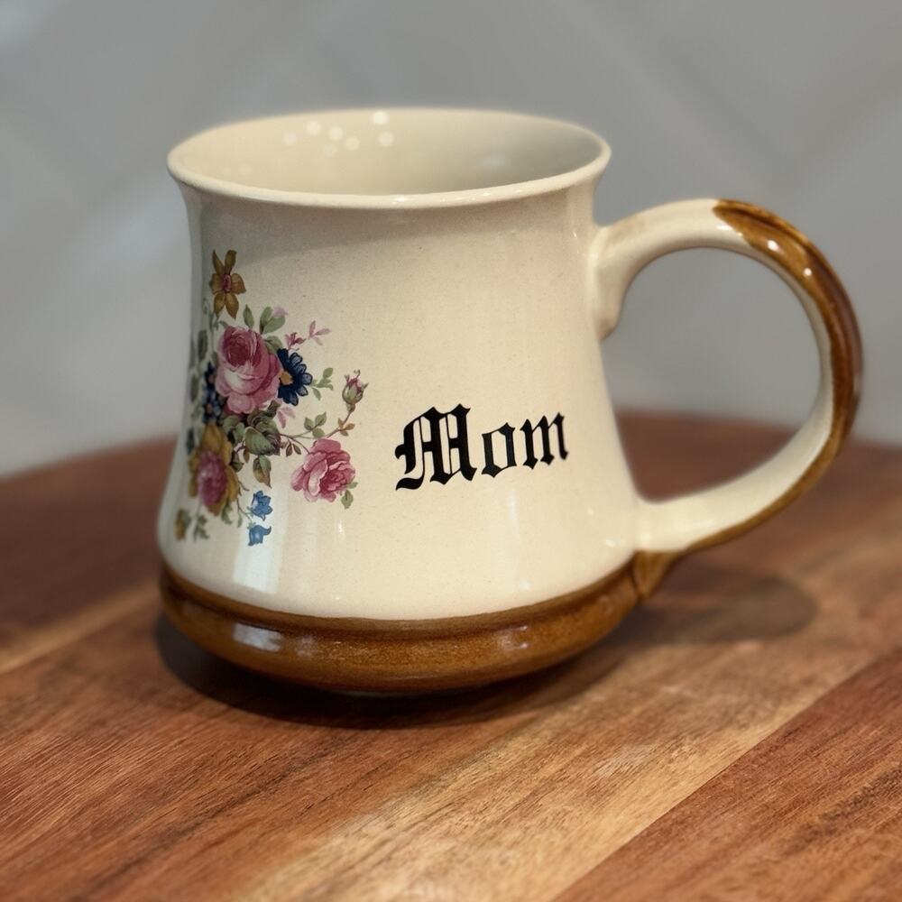 70s Jeridean's Hollywood Mom Retro Mug, Stoneware Floral Gothic Script